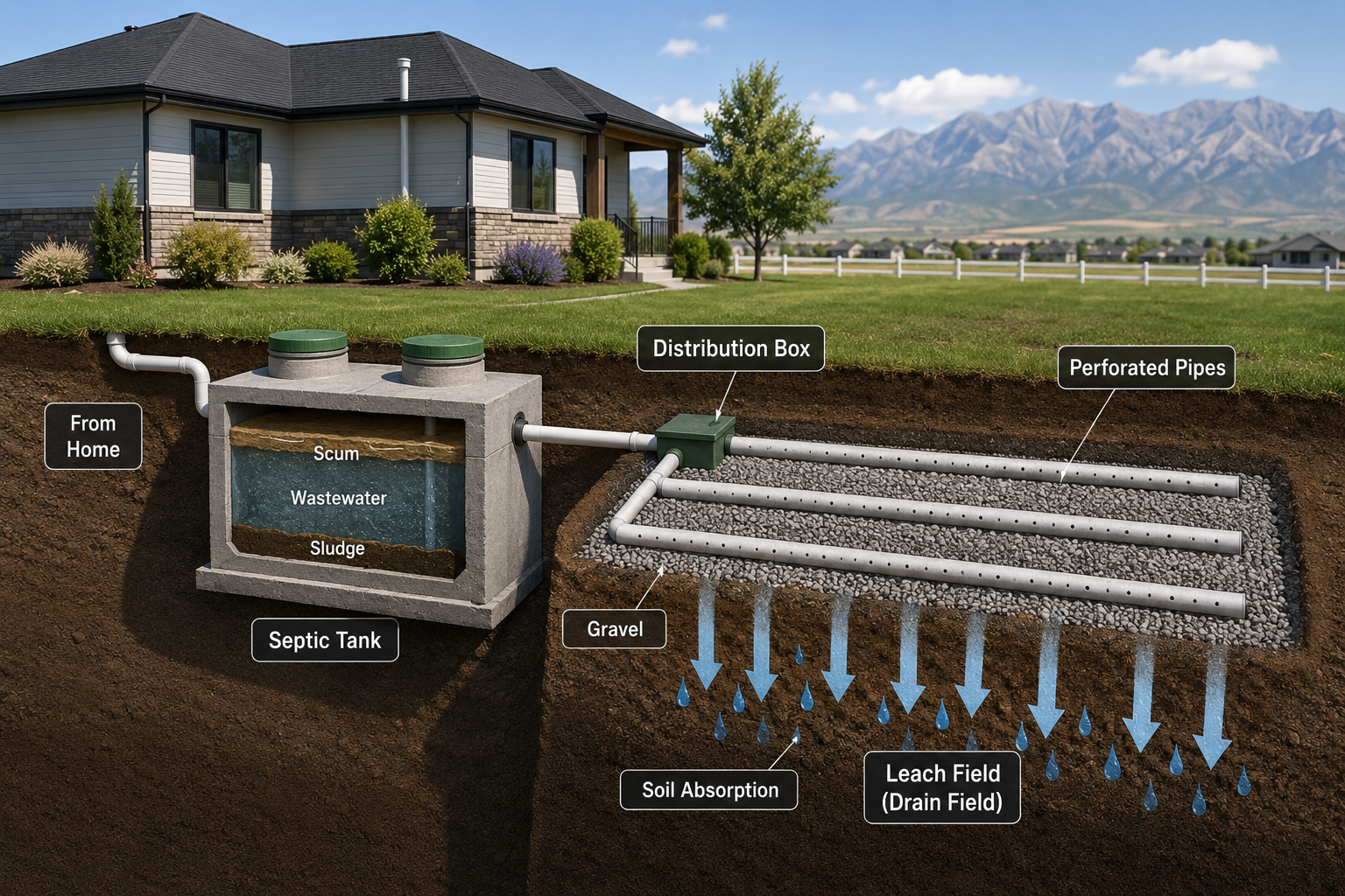 Septic tank and leach field diagram for a home buyer in Eagle Mountain Utah