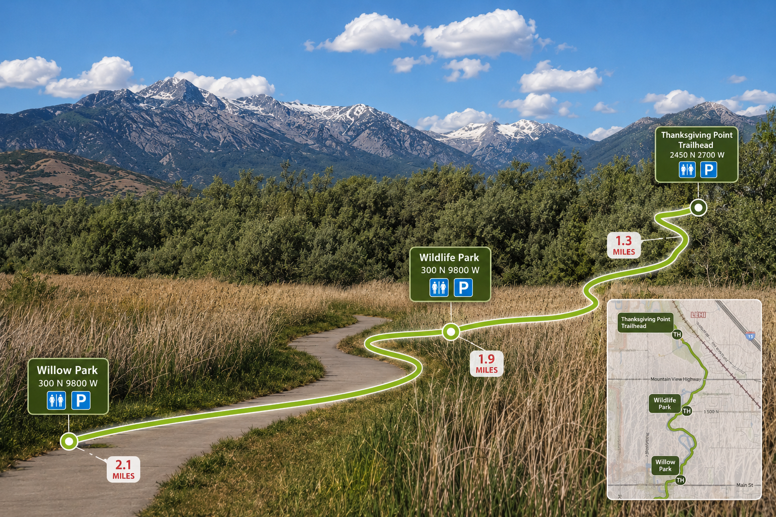 Jordan River Trail Lehi Saratoga Springs paved biking walking trail Utah County 2026