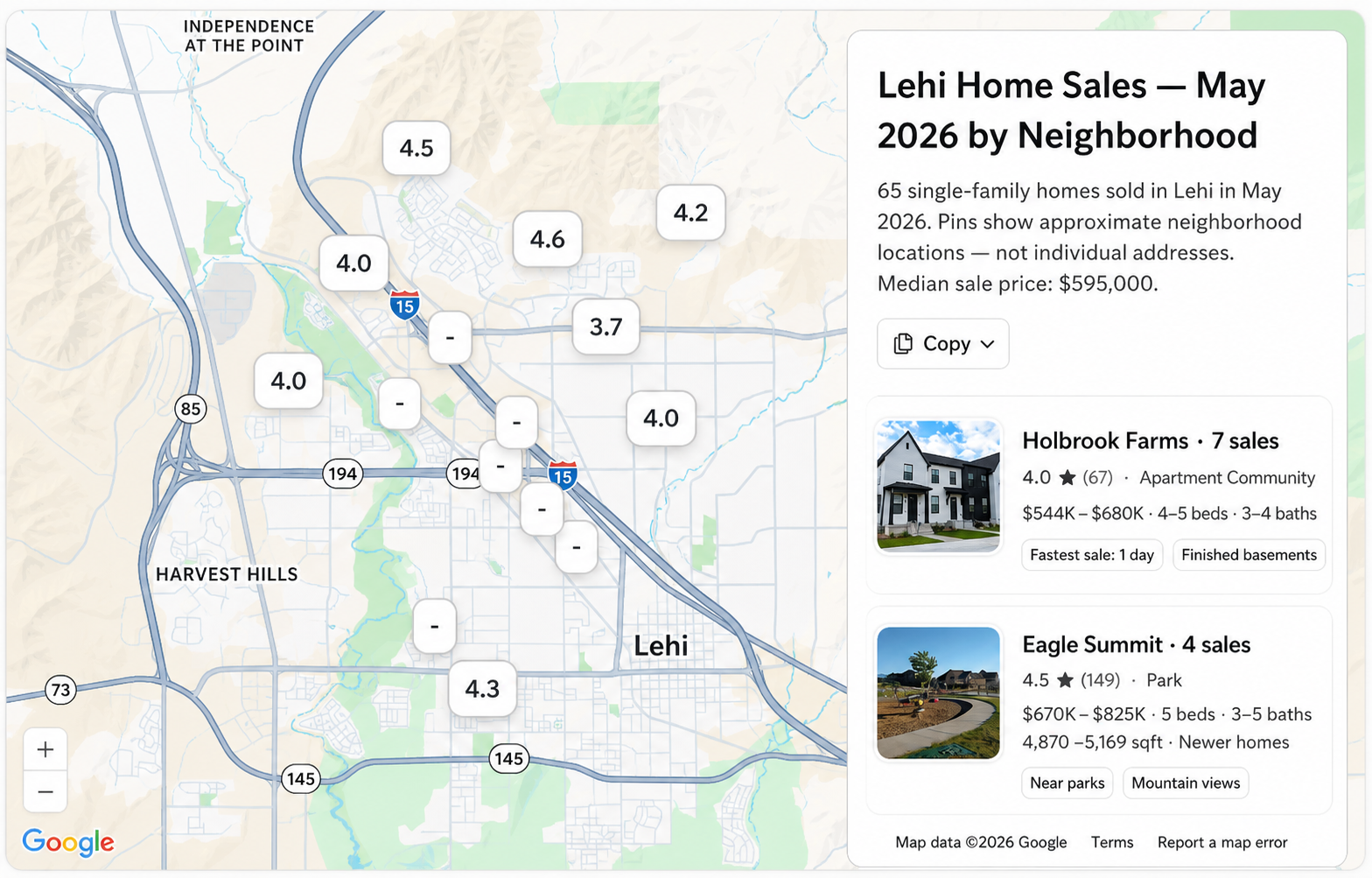 Lehi Utah home sales map May 2026 by neighborhood