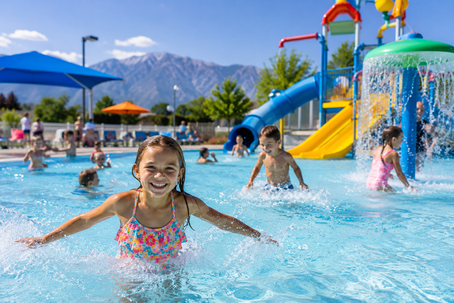 Girl having fun in a water park