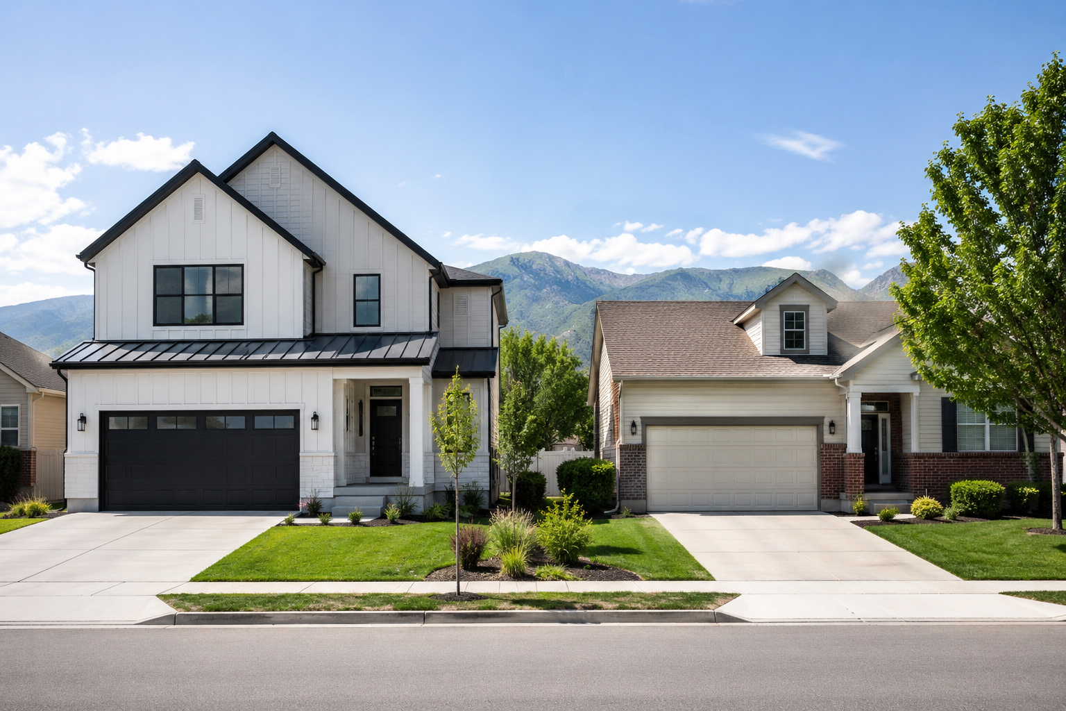 New construction home next to established existing home in Utah County comparison for buyers
